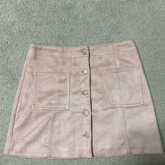 Pink faux suede button front mini skirt - Picture 1 of 5